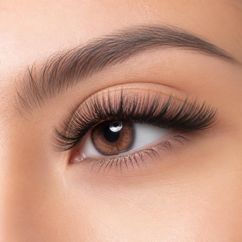 Voluminous lash extensions on a woman's eye